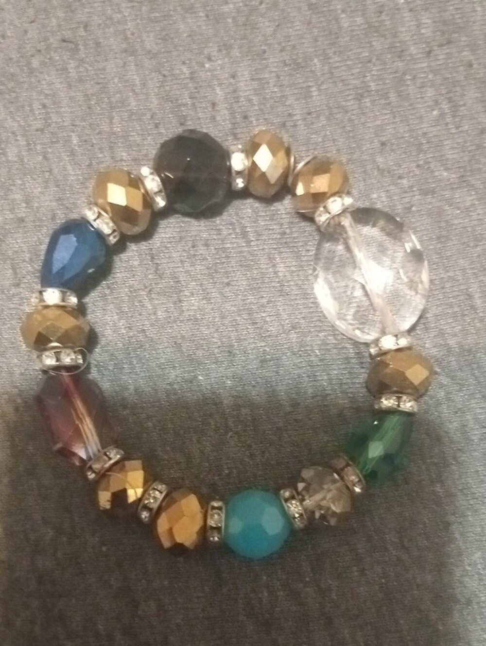 Multicolor Faceted Bead Stretch Bracelet - Turquoise Accent - Picture 2 of 3